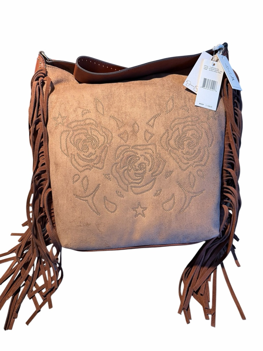 Jessica Simpson hobo Fringe Suede Shoulder Bag with Floral Embroidery - Brown